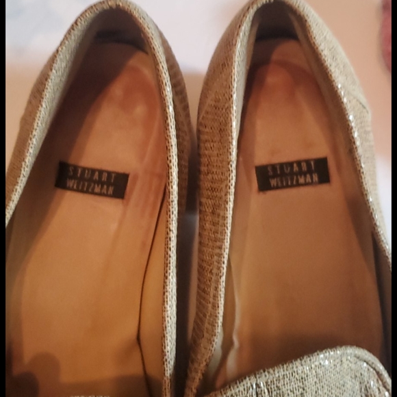 Stuart Weitzman tan metallic leather loafer 7.5 C - Picture 4 of 10